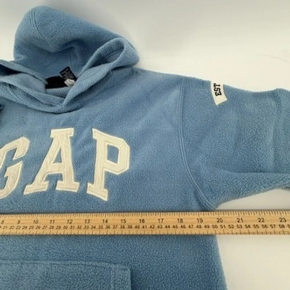 Gap Kids Blue Fleece Arch Logo Pullover Hoodie‎ XL EST 1969 Patch